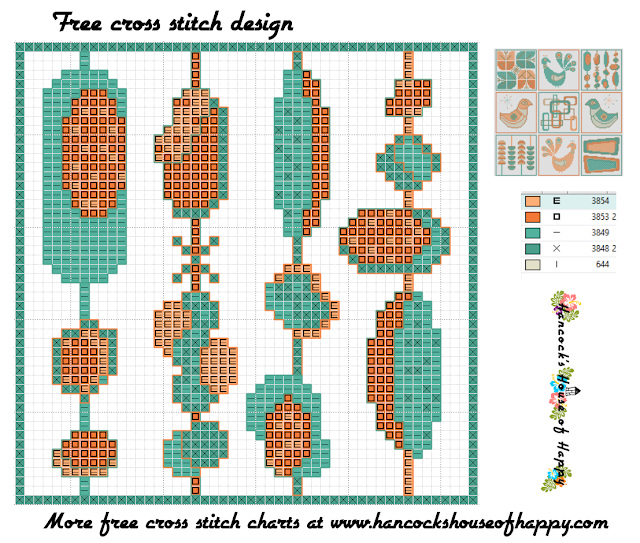 Mid-Century Madness: Free Country Style Mid-Century Cross Stitch Sampler Design Part III