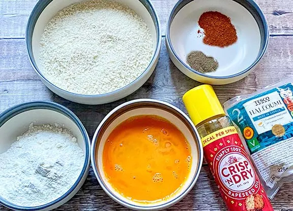 Ingredients for spicy halloumi fries.