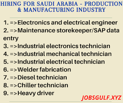 Hiring for Saudi Arabia - Production & Manufacturing Industry