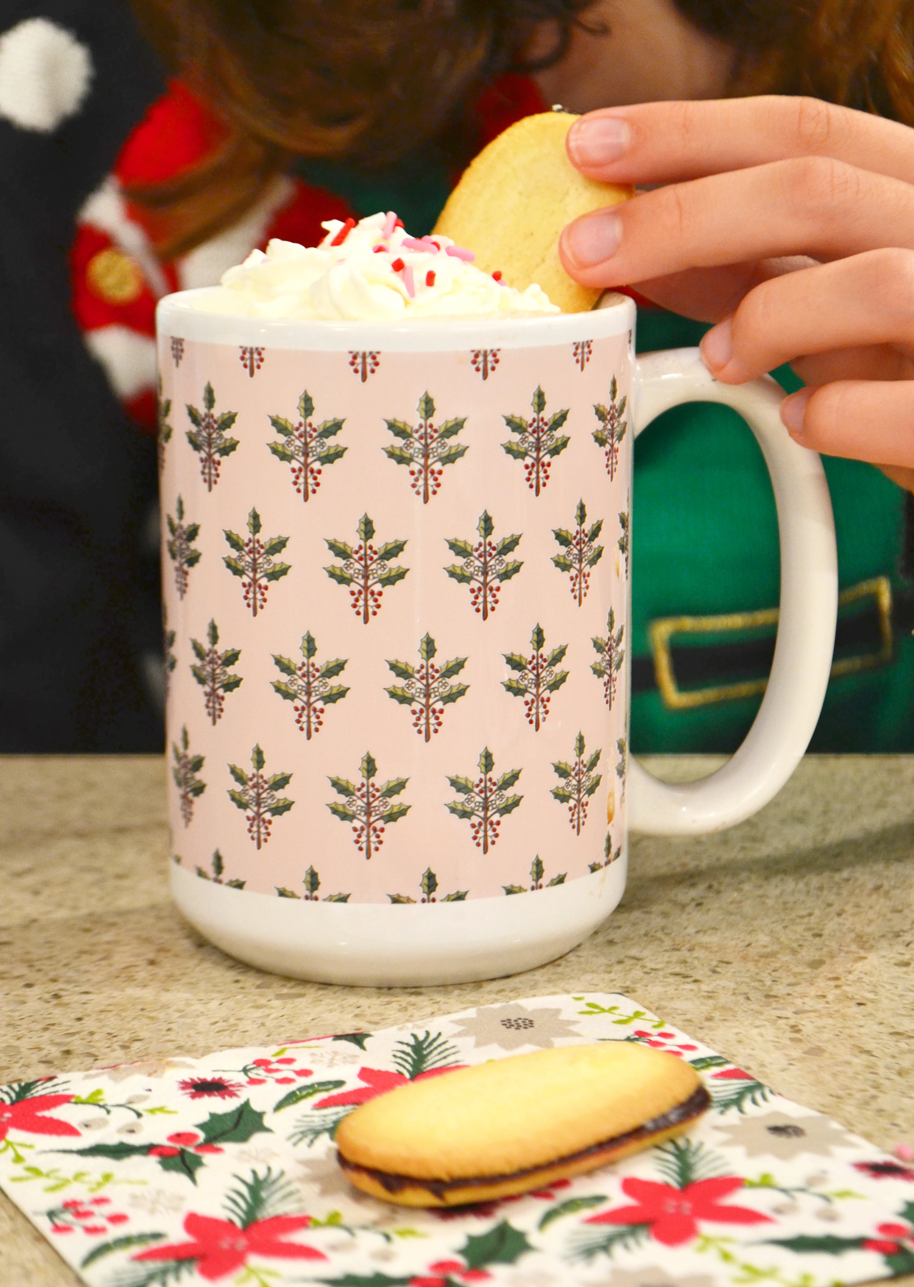15 oz traditional christmas mug with block print design