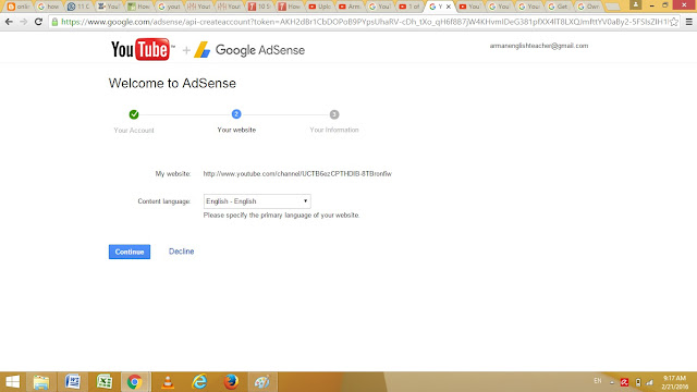 Youtube to adsense language selection page - paise kaise kamaye