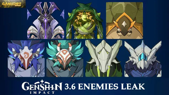 genshin impact 3.6 enemies, genshin 3.6 enemies, anemo and hydro hilichurl ranger, consecrated fanged beast, consecrated horned crocodile, hawkbill turtle, iniquitous lustrator, genshin 3.6 weekly boss