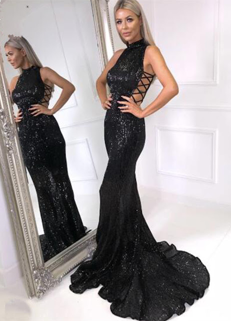 black sequins mermaid prom dress