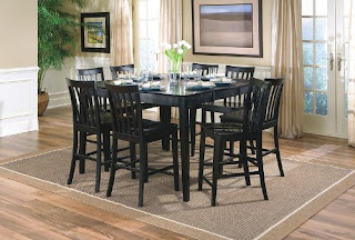 9pcs Contemporary Black Counter Height Dining Table & 8 Stools Set