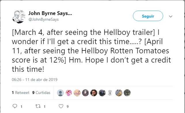 John Byrne zuando novo filme do Hellboy