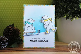 Sunny Studio Stamps: Playful Polar Bears Snowy Background Christmas Card by Eloise Blue