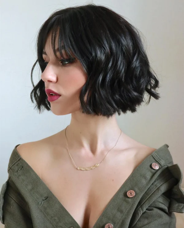 portrait of a woman with a Wavy and Short Bob Hairstyle