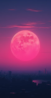 خلفيات ايفون قمر وردي ، مدينة ، روعة بدقة 4K