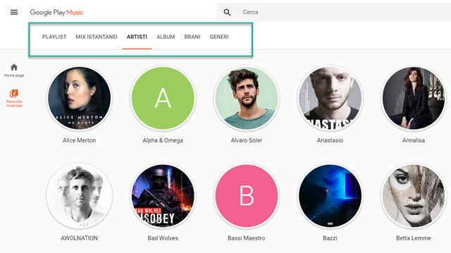 raccolta musicale di google play music