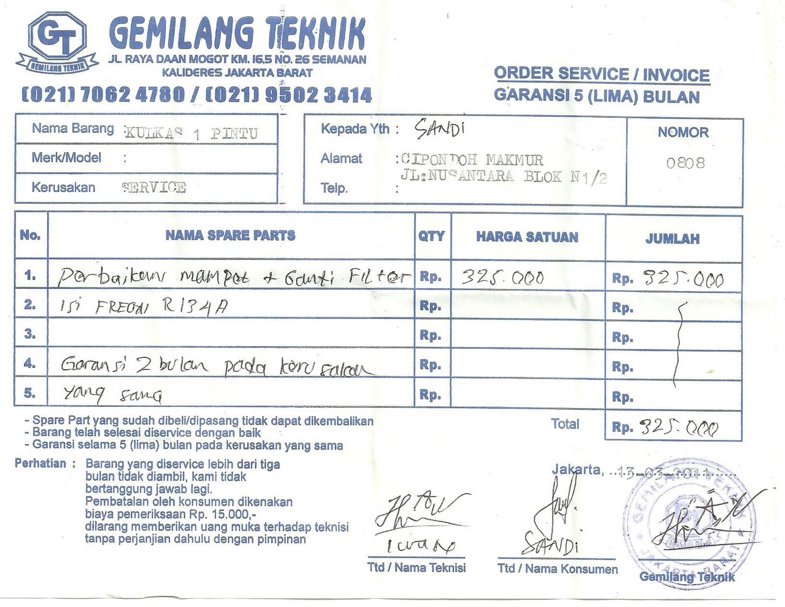 Gado gado gudang: kuitansi servis kulkas