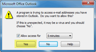 prompt to allow access to outlook on your pc