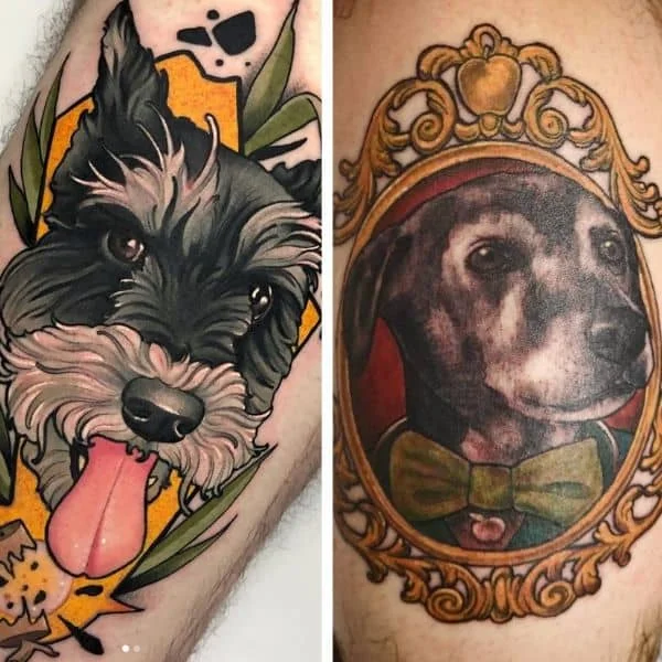 Imagen de dos tatuajes de perros enmarcados
