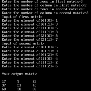 Program to calculate product of matrix