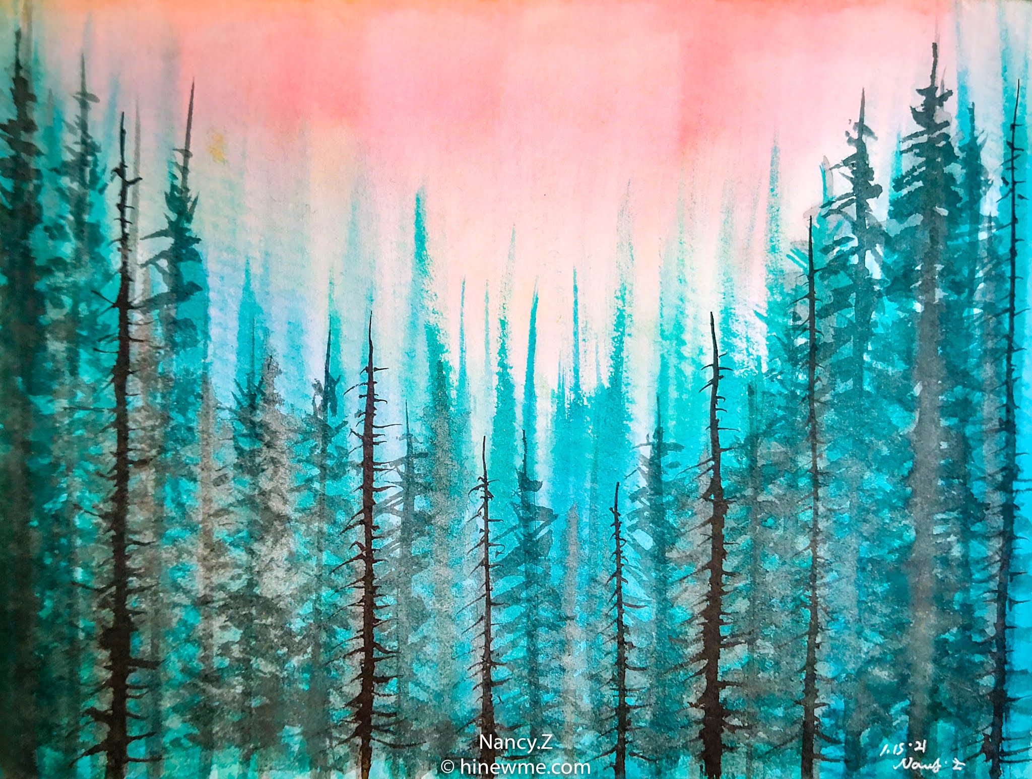 40 watercolor landscape nature forest, mountain, tree, sunset, come to see my painting ideas