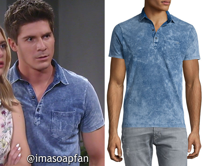 Dillon Quartermaine, Robert Palmer Watkins, Distressed Blue Polo Shirt, Diesel, GH, General Hospital