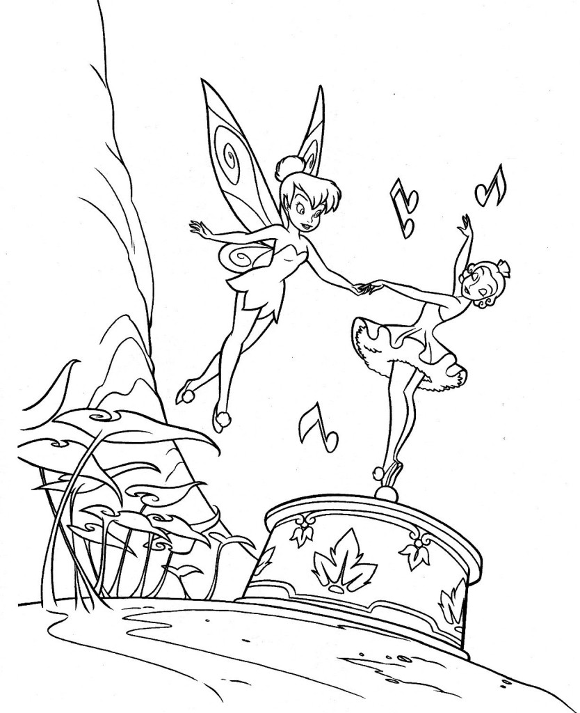 Tinkerbell and music box Coloring Page