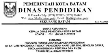 Kalender Pendidikan Kota Batam Provinsi Kepulauan Riau (Kepri) Tahun Pelajaran 2022/2023