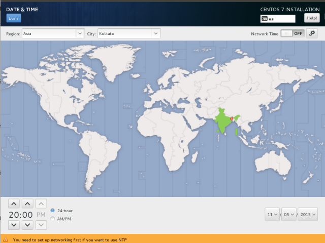 CentOS7 Installation Date and Time Screenshot