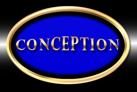 Word “conception” in ellipsoid shows 2nd step of information design- creating conception of producing visual information