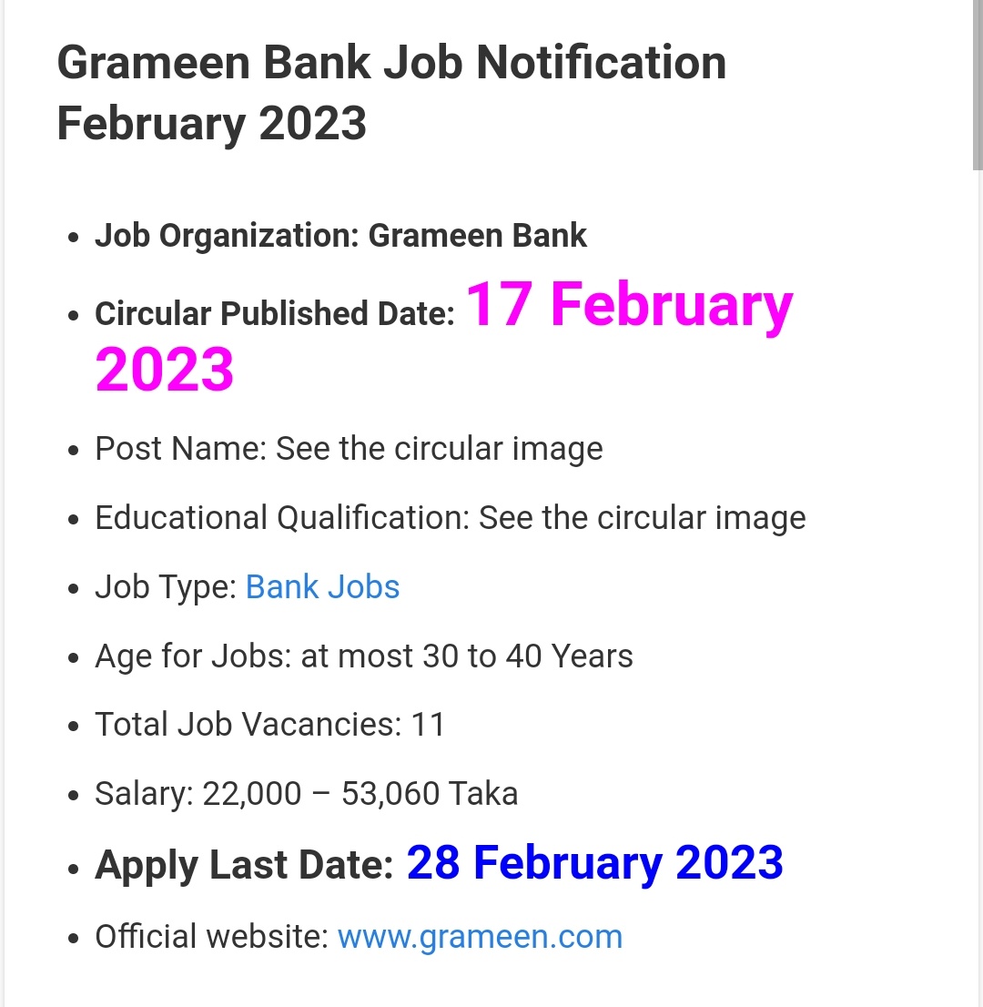 Grameen bank job circular