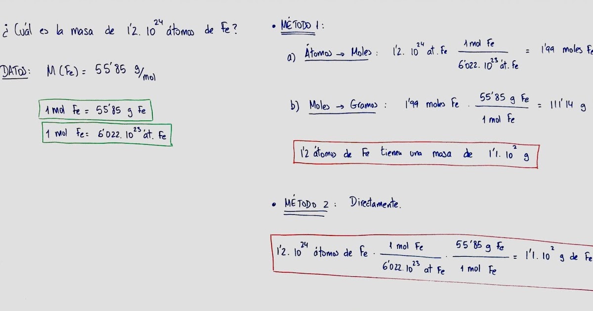 Ejercicio cálculo de la masa de átomos Física Química