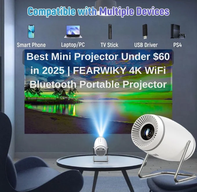 Looking for a budget-friendly mini projector that offers big-screen entertainment with smart features? Whether it’s for your bedroom, camping, or backyard movie nights—FEARWIKY M-P2 Mini Projector is one of the best choices in 2025. Priced under $60, this compact projector supports 1080P, 4K input, WiFi6, Bluetooth, and comes with built-in streaming apps like Netflix, YouTube, and Prime Video. In this post, we’ll explore its key features, pros and cons, who it’s for, and where to buy it at the best pric Best Mini Projector Under $60 in 2025 | FEARWIKY 4K WiFi Bluetooth Portable Projector