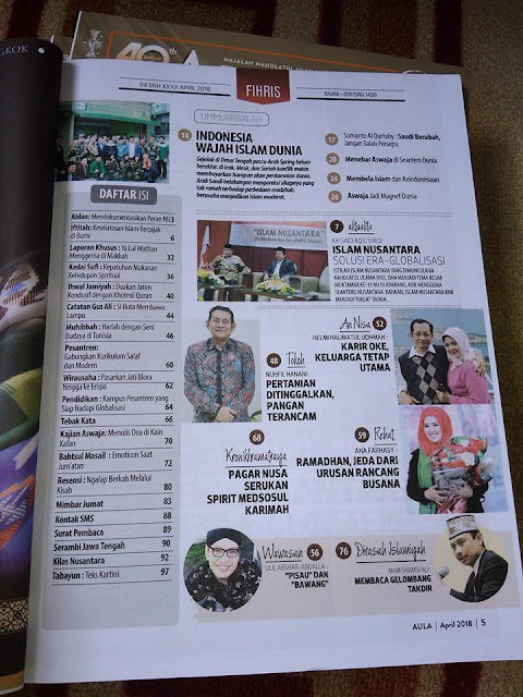 majalah Aula April 2018, Said Aqil Siroj, wajah islam dunia, islam nusantara, gaung islam nusantara, NU, Yusuf Tantowi