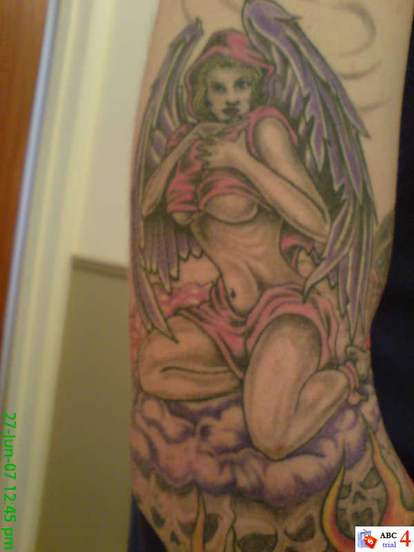 Pink Angel Women Tattoos Desaign On Arm Pink Angel Women Tattoos 