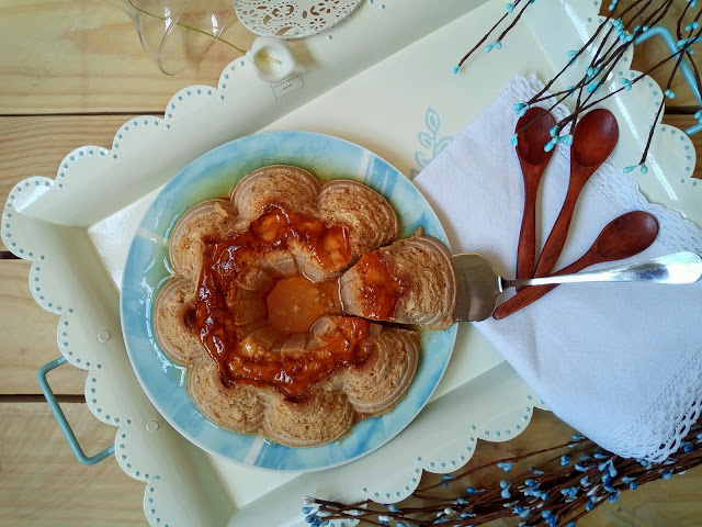 Flan de manzana en Crockpot (olla de cocción lenta). Receta sencilla, fácil y rápida que sabe y huele a otoño.Postre merienda Caramelo Baño maría Cuca