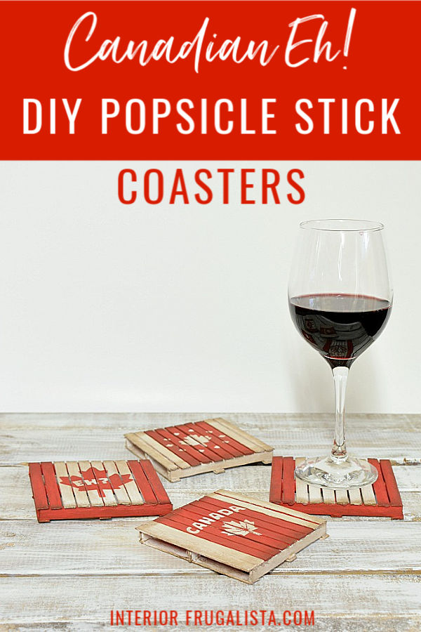 How to make fun patriotic miniature pallet drink coasters with popsicle sticks. A fun Canada Day or 4th of July craft idea to do with older children. #canadadaycoasters #patrioticcrafts #minipalletideas #popsiclestickcoasters