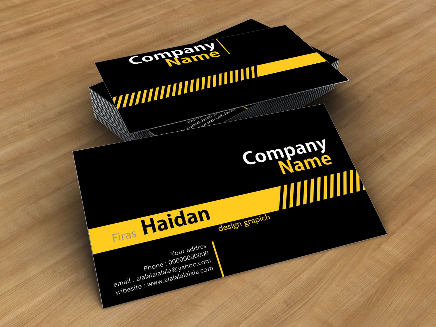  Kartu Nama  CDR Black Yellow Stip Business Card Template 