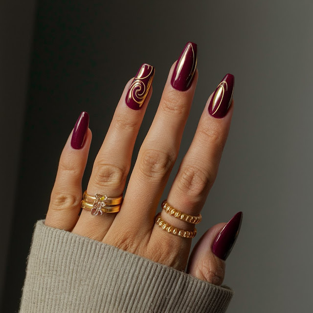 Rich Burgundy Shade with Golden Swirl