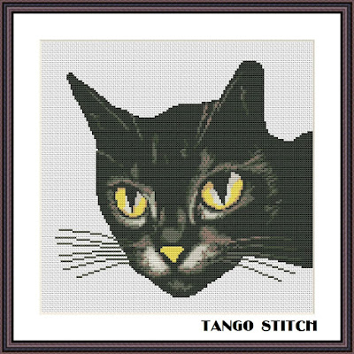 Funny curious black cat cross stitch pattern - Tango Stitch