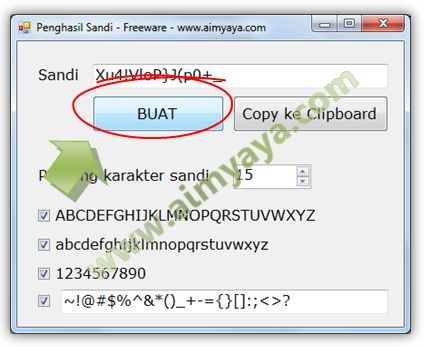  Gambar: Running aplikasi Penghasil Sandi (Password Generator) Versi Visual Basic (VB)