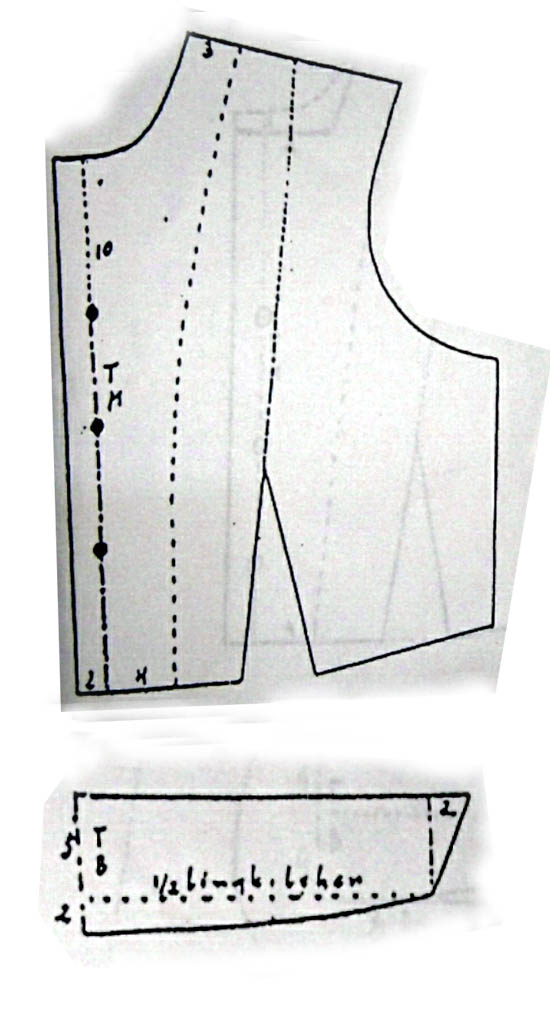 gambar pola blus  kerah rever berikut keterangannya