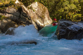 Gonzo making a tight pinch look good, hollyford river, NZ, new zealand, fiord land chris baer, 