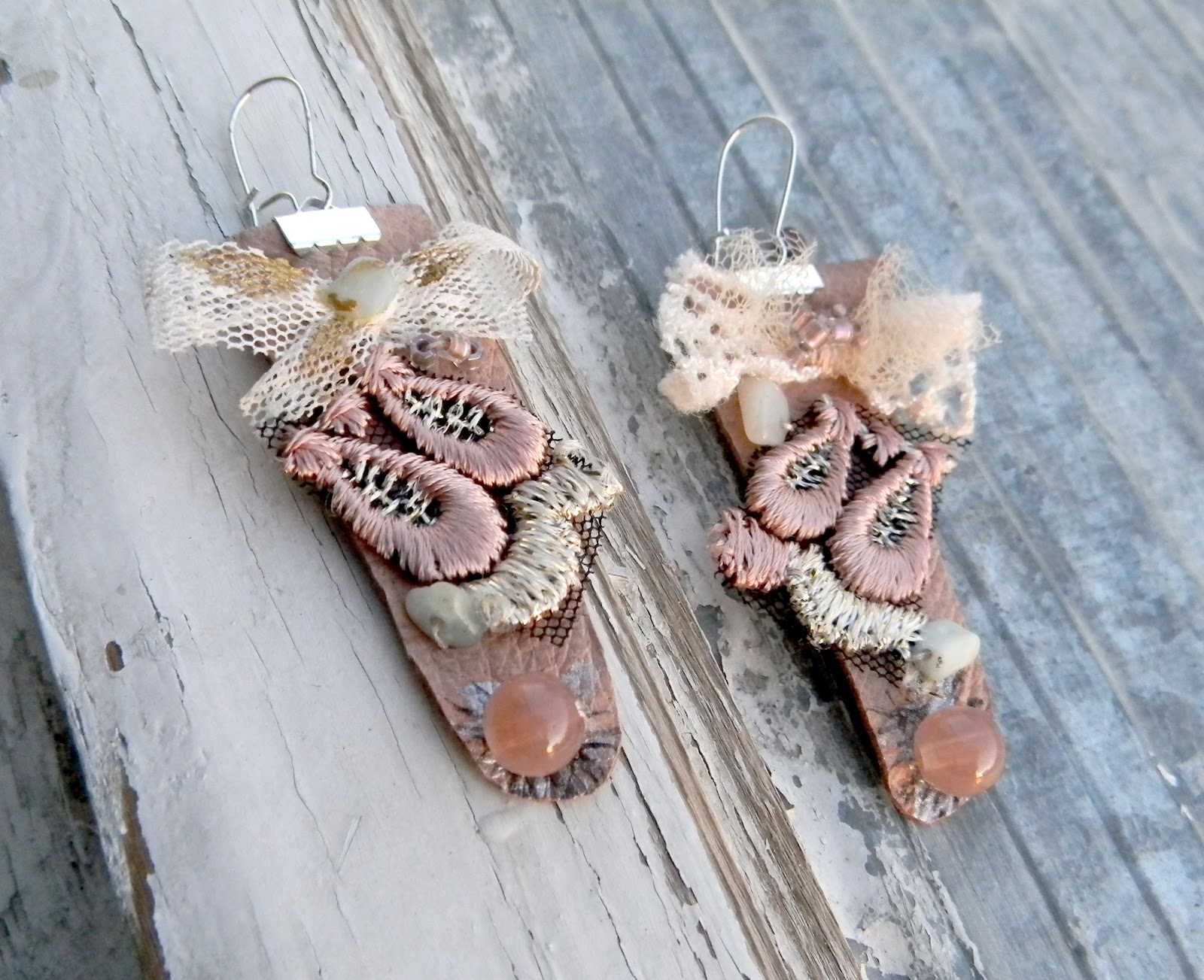 Victorian Handmade Earrings Leather Jewelry