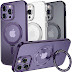 MAGIC JOHN Magnetic Case for iPhone 14 Pro Max Phone Case [Compatible with Magsafe] [With Magnetic Mental Stand][Military Grade Shockproof][Anti Yellowing] Translucent Matte Back with Soft Edge,Purple