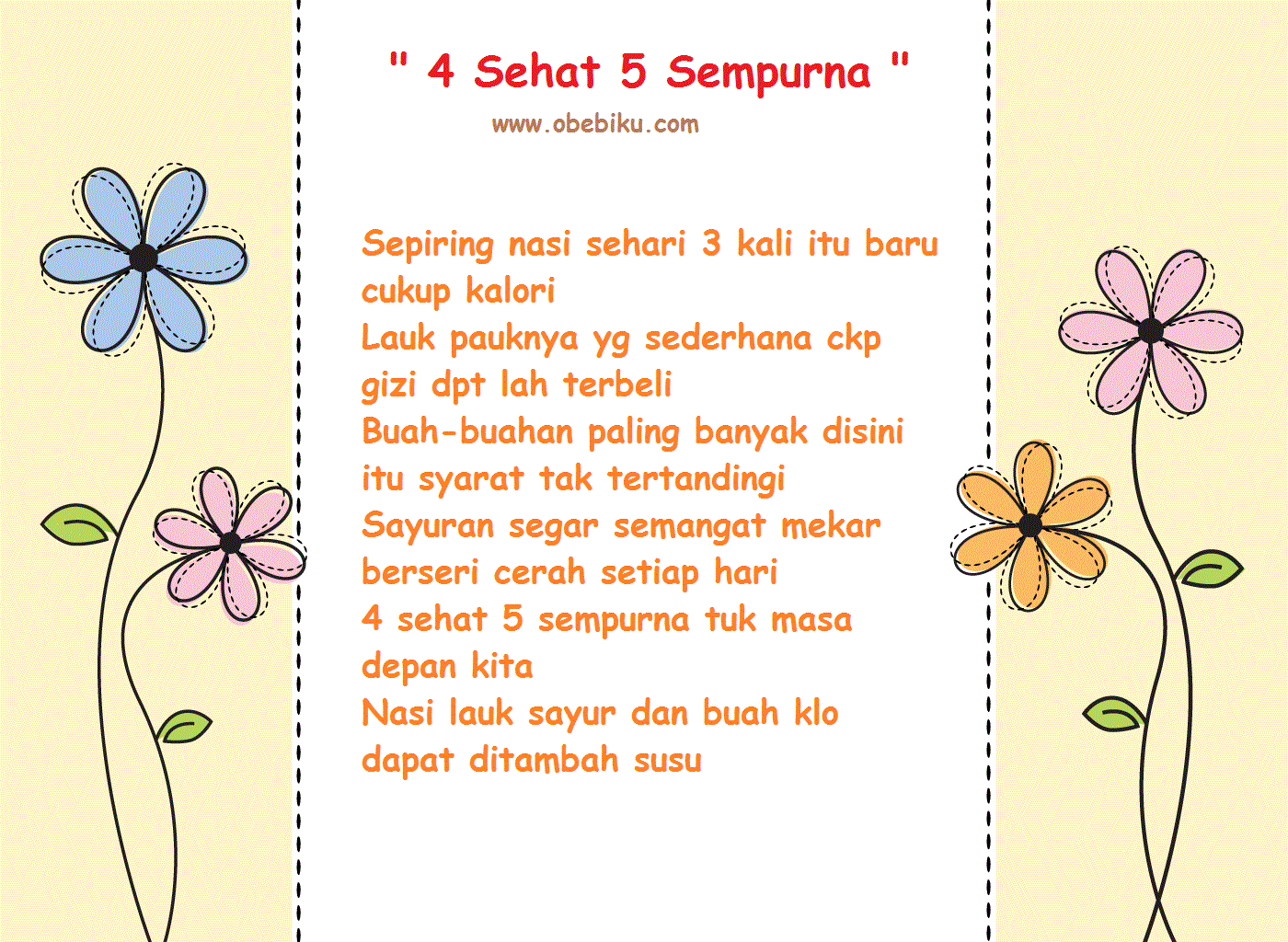 Gambar Lirik Lagu Anak 4 Sehat 5 Sempurna Obebiku Mewarnai Empat