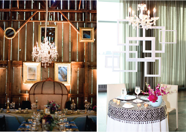 Hanging frames in top of your reception tables gives the venue and the