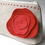 Natural Clutch Purse with Red Poppy Brooch