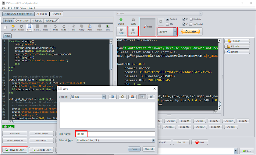 ESPlorer IDE main window