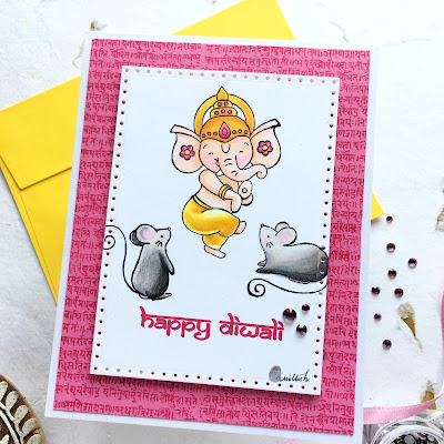 Itsy Bitsy Good luck stamp, Diwali card, Ganesha Diwali card, Diwali cute card, Crads with Ganesha, Quillish, cards by Ishani