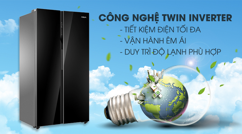 Tủ lạnh Inverter tiết kiệm điện tiêu thụ cho gia đình - Tủ lạnh AQUA Inverter 576 lít AQR-IG696FS GB