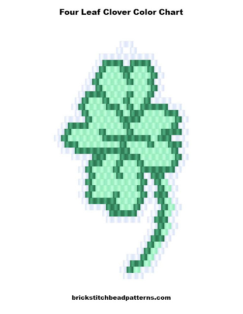 Free Four Leaf Clover Saint Patrick's Day Brick Stitch Bead Pattern Color Chart