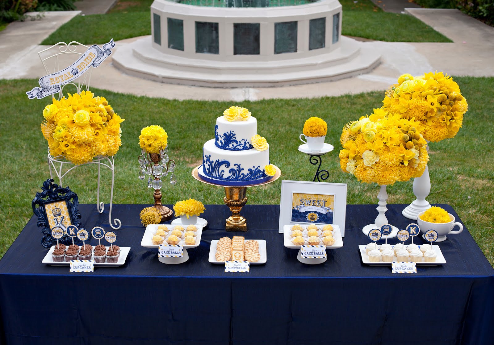 blue and yellow wedding tables