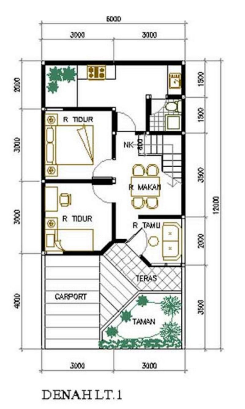 4 BENTUK DENAH  RUMAH  UKURAN  6X12  M2 MENARIK 