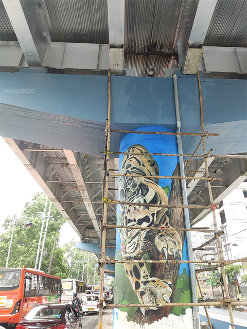 Wall graffiti on pillars of Maligaon Flyover, Guwahati