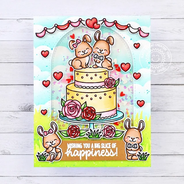 Sunny Studio Stamps: Special Day Wedding Shaker Card by Marine Simon (featuring Bunnyville, Stitched Arch Dies)