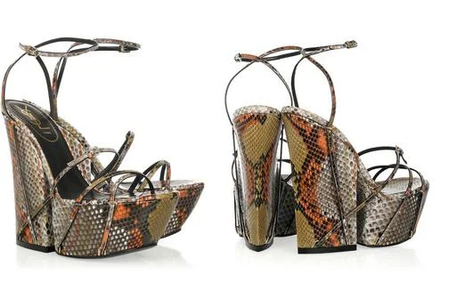 YSL Baobab Python Wedge Sandals